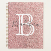 Girl Rose Gold Glitzer Glitzern Monogram Name Planer (Vorderseite)