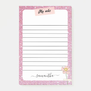 Girl Rose Gold Glitzer Glitzern Monogram Name Post-it Klebezettel