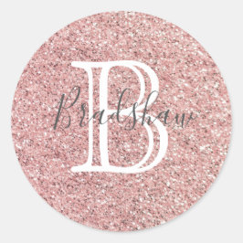 Girl Rose Gold Glitzer Glitzern Monogram Name Runder Aufkleber