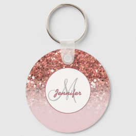 Girl Rose Gold Glitzer Glitzern Monogram Name Schlüsselanhänger