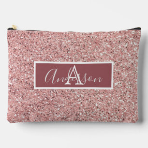 Girl Rose Gold Glitzer Glitzern Monogram Name Zubehörtasche