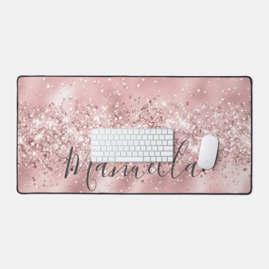 Girl Rose Gold Glitzer Individuelle Name Monogram Schreibtischunterlage (Tastatur & Maus)