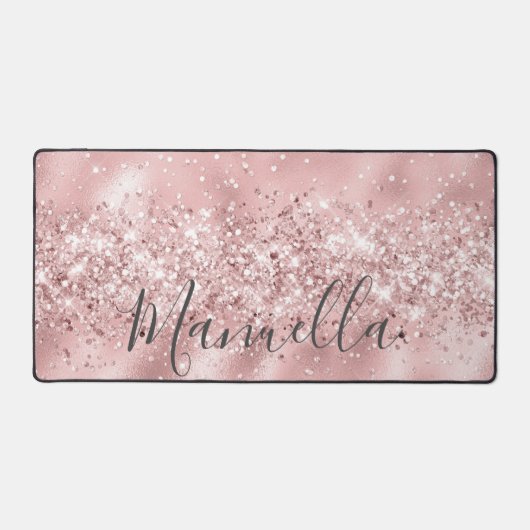 Girl Rose Gold Glitzer Individuelle Name Monogram Schreibtischunterlage (Vorderseite)