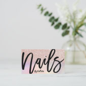 Girl Rose Gold Glitzer Iridescent Nail Techniker Visitenkarte (Stehend Vorderseite)