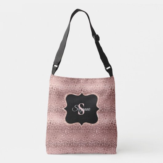 Girl Rose Gold Glitzer Leopard Monogram Tragetaschen Mit Langen Trägern (Rückseite)