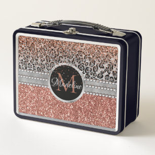 Girl Rose Gold Glitzer Leopard Monogramm Metall Brotdose