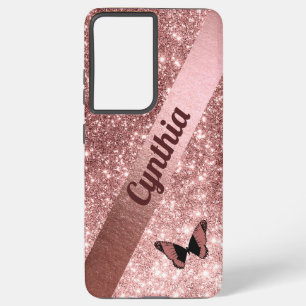 Girl Rose Gold Glitzer mit Butterfly Name hinzuf Samsung Galaxy Hülle