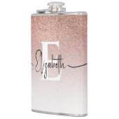 Girl Rose Gold Glitzer Monogram Black Script Name Flachmann (Links)