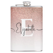 Girl Rose Gold Glitzer Monogram Black Script Name Flachmann (Vorderseite)