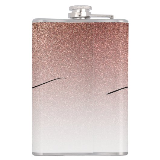 Girl Rose Gold Glitzer Monogram Black Script Name Flachmann (Rückseite)