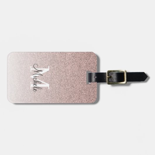 Girl Rose Gold Glitzer Monogram Blush Pink Script Gepäckanhänger (Vorderseite horizontal)