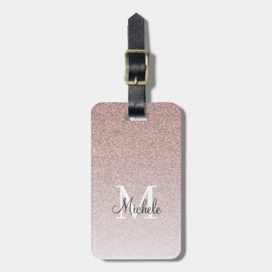 Girl Rose Gold Glitzer Monogram Blush Pink Script Gepäckanhänger (Vorderseite vertikal)