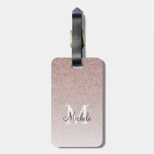 Girl Rose Gold Glitzer Monogram Blush Pink Script Gepäckanhänger (Rückseite vertikal)