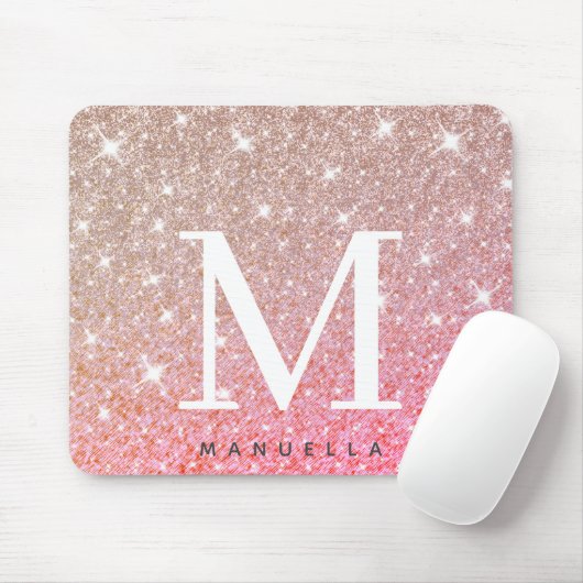Girl Rose Gold Glitzer Monogram Personalisiert Mousepad (Mit Mouse)
