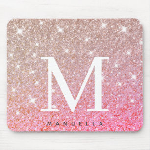 Girl Rose Gold Glitzer Monogram Personalisiert Mousepad