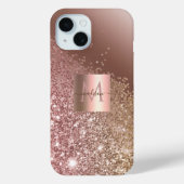 Girl Rose Gold Glitzer Name Monogram Case-Mate iPhone Hülle (Rückseite)