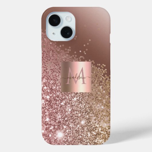 Girl Rose Gold Glitzer Name Monogram Case-Mate iPhone Hülle (Rückseite)
