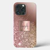 Girl Rose Gold Glitzer Name Monogram Case-Mate iPhone Hülle (Rückseite)