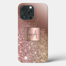 Girl Rose Gold Glitzer Name Monogram
