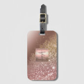 Girl Rose Gold Glitzer Name Monogram Gepäckanhänger (Vorderseite Vertikal)