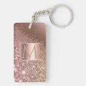Girl Rose Gold Glitzer Name Monogram Schlüsselanhänger (Rückseite)