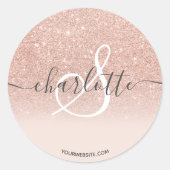 Girl Rose gold Glitzer ombre blush name monogram Runder Aufkleber (Vorderseite)