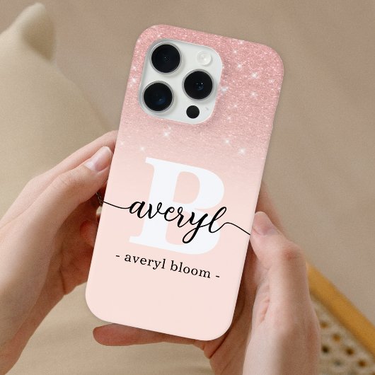 Girl Rose gold Glitzer ombre Glitzern mit Monogram Case-Mate iPhone Hülle