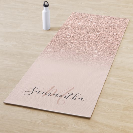 Girl Rose Gold Glitzer ombre pink mit Monogramm Yogamatte (Beispiel)