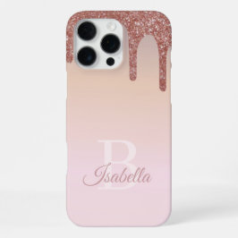 Girl Rose Gold Glitzer, Rosa und Monogramm Name iPhone 16 Pro Max Hülle