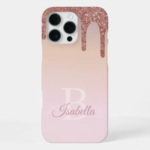 Girl Rose Gold Glitzer, Rosa und Monogramm Name iPhone 16 Pro Max Hülle