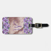 Girl Rose Gold Glitzer Script Monogram Gepäckanhänger (Vorderseite horizontal)