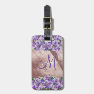 Girl Rose Gold Glitzer Script Monogram Gepäckanhänger