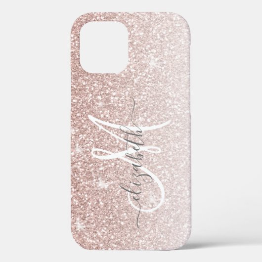 Girl Rose Gold Glitzer Script Monogramm Case-Mate iPhone Hülle (Rückseite)