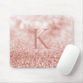 Girl Rose Gold Glitzer Shiny Bokeh Monogram Mousepad (Mit Mouse)