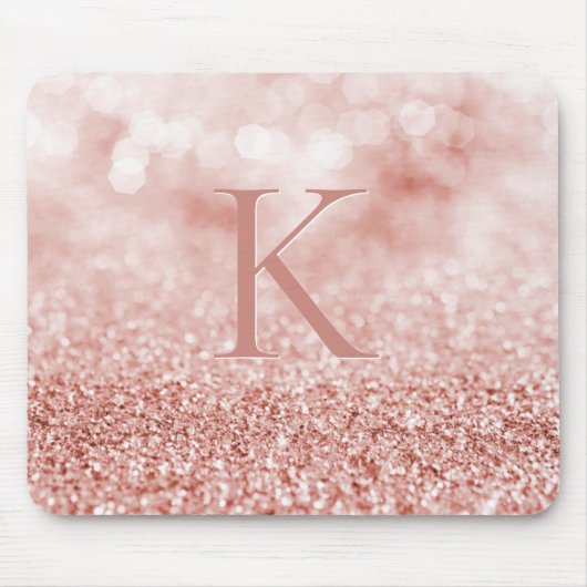 Girl Rose Gold Glitzer Shiny Bokeh Monogram Mousepad (Vorne)