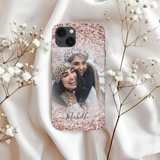 Girl Rose Gold Glitzer Sparkle Foto Name Case-Mate iPhone Hülle