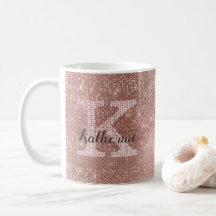 Girl Rose Gold Glitzer Sparkle Glam Monogram Name