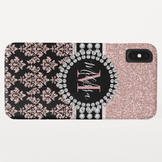 Girl Rose Gold Glitzer Sparkle Monogram Name Case-Mate iPhone Hülle (Rückseite (Horizontal))
