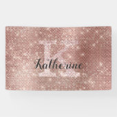 Girl Rose Gold Glitzer Sparkle Monogram Name Dorm Banner (Horizontal)