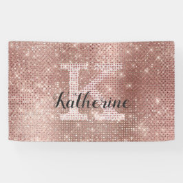 Girl Rose Gold Glitzer Sparkle Monogram Name Dorm Banner