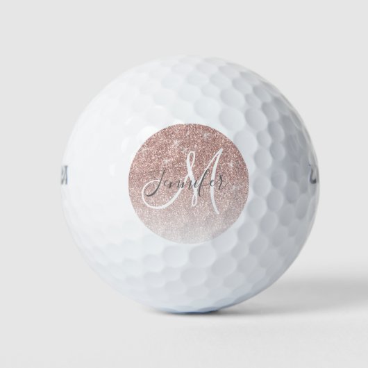 Girl Rose Gold Glitzer Sparkle Monogram Name Golfball (Vorderseite)