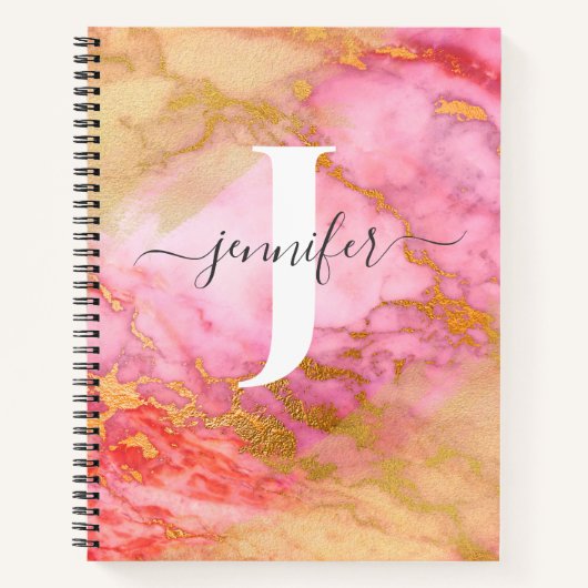 Girl Rose Gold Glitzer Sparkle Monogram Notebook Notizblock (Vorderseite)