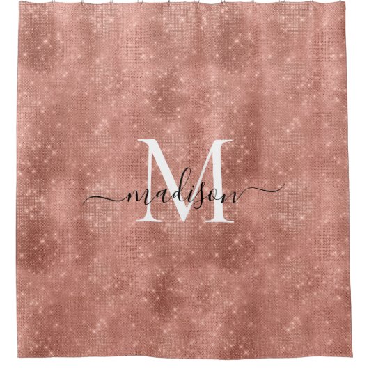 Girl Rose Gold Glitzer Sparkle Monogram Script Duschvorhang (Vorderseite)
