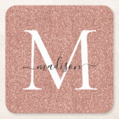 Girl Rose Gold Glitzer Sparkle Monogram Script Rechteckiger Pappuntersetzer (Vorderseite)