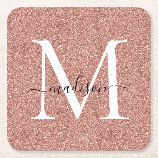 Girl Rose Gold Glitzer Sparkle Monogram Script Rechteckiger Pappuntersetzer (Vorderseite)
