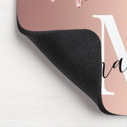 Girl Rose Gold Glitzer Tropfen Foil Monogram Mousepad (Ecke)
