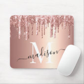 Girl Rose Gold Glitzer Tropfen Foil Monogram Mousepad (Mit Mouse)