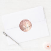 Girl Rose Gold Glitzer Tropfen Foil Monogram Runder Aufkleber (Umschlag)