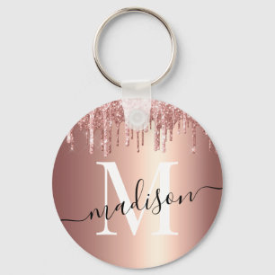 Girl Rose Gold Glitzer Tropfen Foil Monogram Schlüsselanhänger