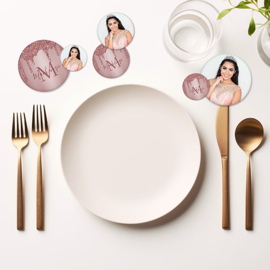 Girl Rose Gold Glitzer Tropfen Monogram Birthday Konfetti